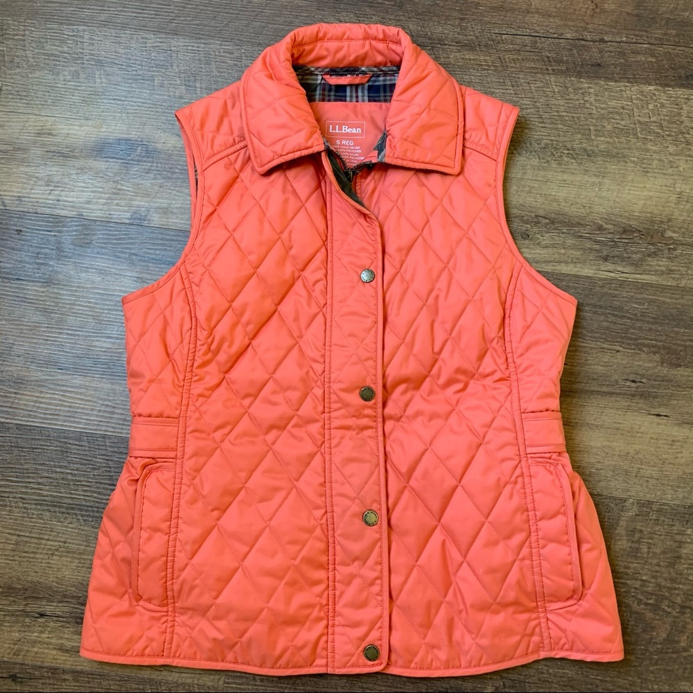 L.L.Bean Quilted Riding Vest orange/ coral Small